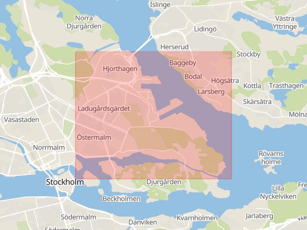 Karta som med röd fyrkant ramar in Gärdet, Stockholm, Stockholms län