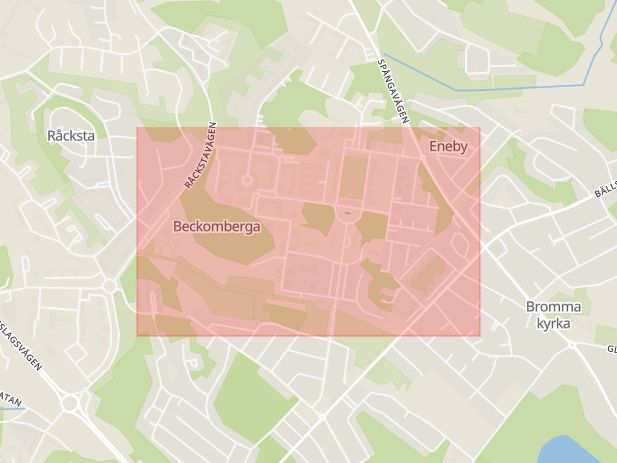Karta som med röd fyrkant ramar in Beckomberga, Stockholm, Stockholms län