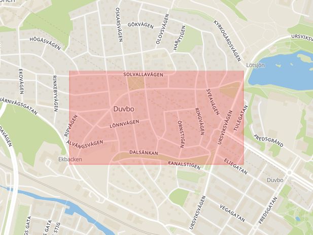 Karta som med röd fyrkant ramar in Karlavägen, Sundbyberg, Stockholms län