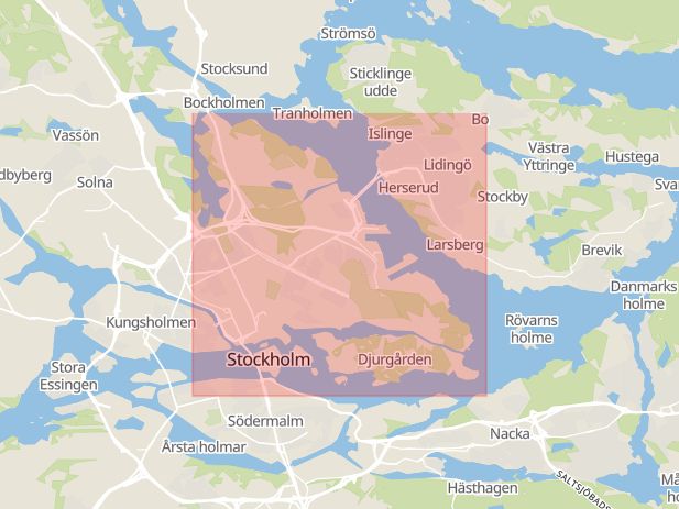 Karta som med röd fyrkant ramar in Östermalm, Skövde, Stockholms län