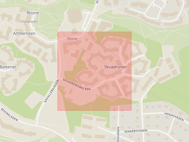 Karta som med röd fyrkant ramar in Rissne, Skvadronsbacken, Sundbyberg, Stockholms län