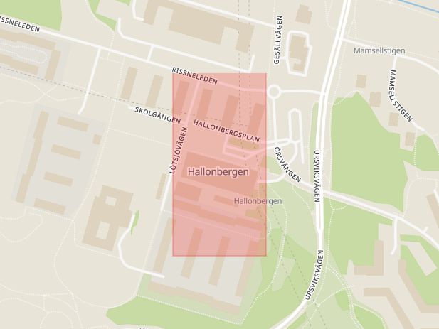 Karta som med röd fyrkant ramar in Hallonbergens Centrum, Sundbyberg, Stockholms län