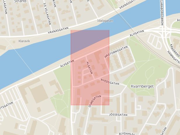 Karta som med röd fyrkant ramar in Algatan, Karlstad, Värmlands län