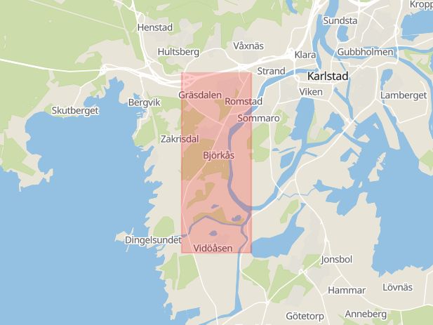 Karta som med röd fyrkant ramar in Skoghallsvägen, Romstad, Karlstad, Värmlands län