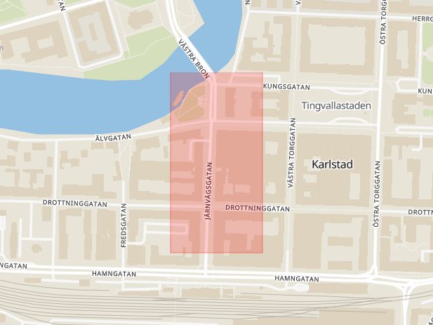 Karta som med röd fyrkant ramar in Mitt I City, Karlstad, Värmlands län