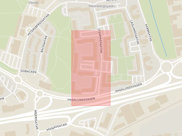 Karta som med röd fyrkant ramar in Sydvärnsgatan, Karlstad, Värmlands län