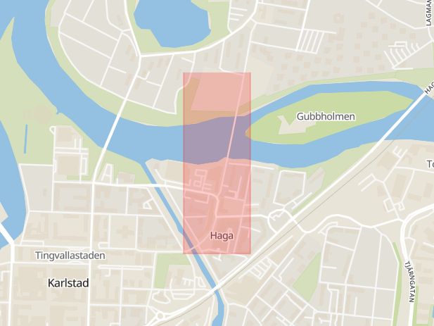 Karta som med röd fyrkant ramar in Nygatan, Karlstad, Värmlands län