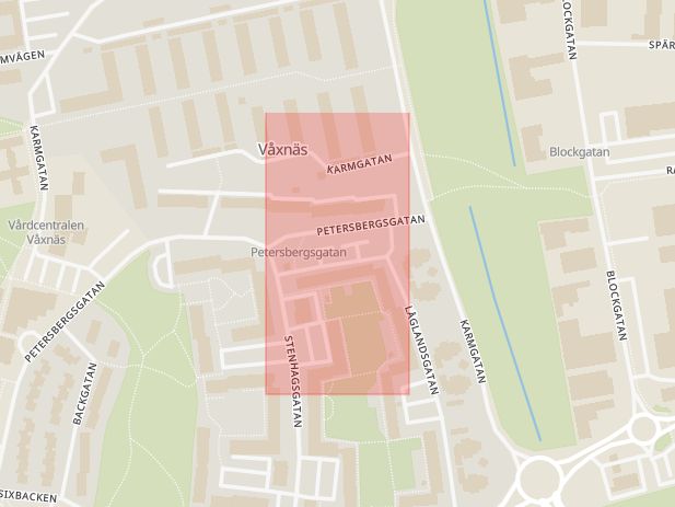 Karta som med röd fyrkant ramar in Inlandsgatan, Karlstad, Värmlands län