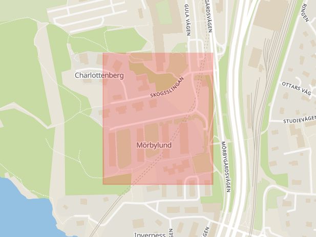 Karta som med röd fyrkant ramar in Stocksund, Mörbylund, Danderyd, Stockholms län