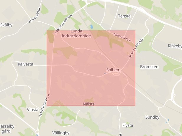 Karta som med röd fyrkant ramar in Solhem, Spånga, Stockholm, Stockholms län
