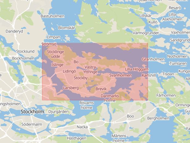 Karta som med röd fyrkant ramar in Herserud, Lidingö, Stockholms län