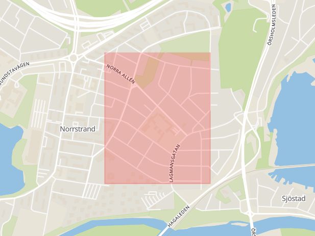 Karta som med röd fyrkant ramar in Mossgatan, Norrstrand, Karlstad, Värmlands län