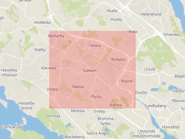 Karta som med röd fyrkant ramar in Spånga, Stockholm, Stockholms län