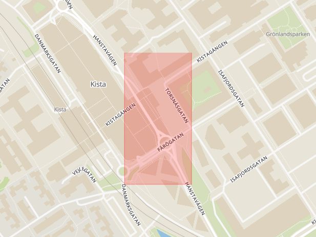 Karta som med röd fyrkant ramar in Kista, Hanstavägen, Stockholm, Stockholms län
