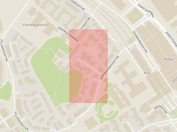 Karta som med röd fyrkant ramar in Kastrupgatan, Kista, Stockholm, Stockholms län