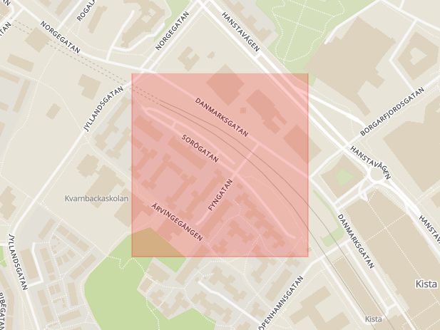 Karta som med röd fyrkant ramar in Husby, Sorögatan, Stockholm, Stockholms län