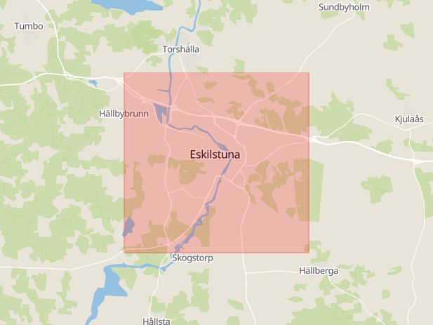 Karta som med röd fyrkant ramar in Flen, Eskilstuna, Södermanlands län