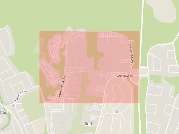 Karta som med röd fyrkant ramar in Volvo, Horsensgatan, Karlstad, Värmlands län