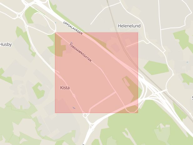 Karta som med röd fyrkant ramar in Kista, Torshamnsgatan, Stockholm, Stockholms län