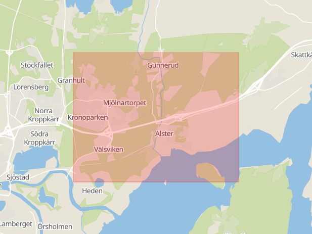Karta som med röd fyrkant ramar in Värmland, Filipstad, Karlstad, Arvika, Drottninggatan, Kronoparken, Torsby, Värmlands län