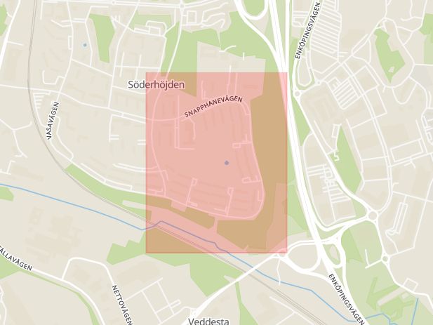 Karta som med röd fyrkant ramar in Jakobsbergs Centrum, Snapphanevägen, Järfälla, Stockholms län