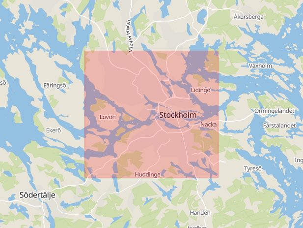 Karta som med röd fyrkant ramar in Gubbängen, Tumba, Stockholm, Stockholms län