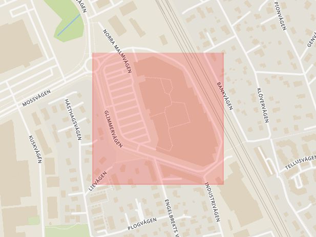 Karta som med röd fyrkant ramar in Häggvik, Glimmervägen, Sollentuna, Stockholms län