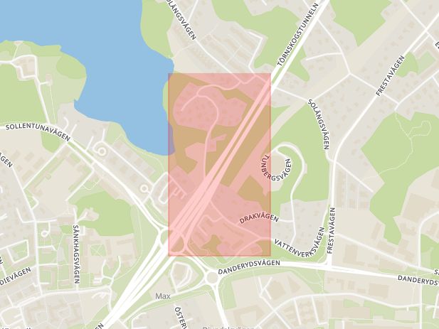 Karta som med röd fyrkant ramar in Kraftverksvägen, Sollentuna, Stockholms län