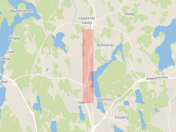 Karta som med röd fyrkant ramar in Uppsalavägen, Upplands väsby, Stockholms län
