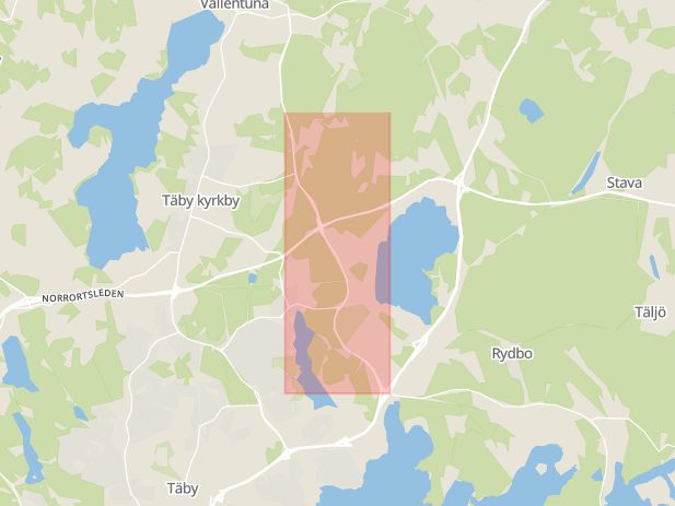 Karta som med röd fyrkant ramar in Arningevägen, Norrortsleden, Täby, Stockholms län