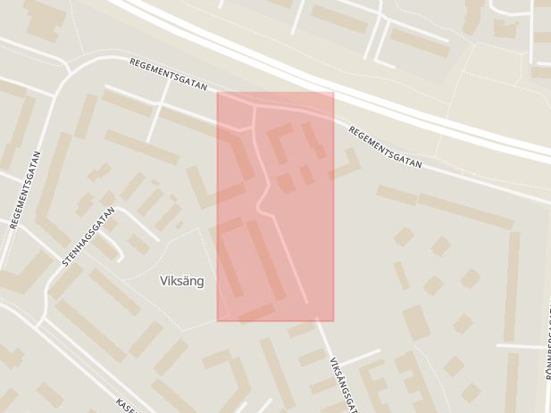 Karta som med röd fyrkant ramar in Viksäng, Soldatgatan, Västerås, Västmanlands län