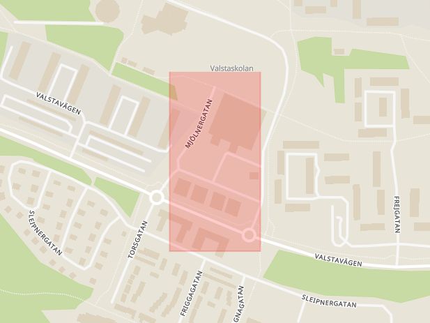 Karta som med röd fyrkant ramar in Valsta Centrum, Sigtuna Kommun, Sigtuna, Stockholms län