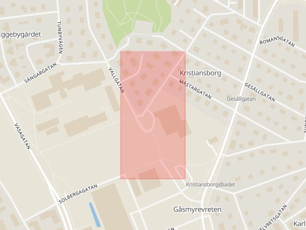 Karta som med röd fyrkant ramar in Kristiansborg, Bomansgatan, Västerås, Västmanlands län