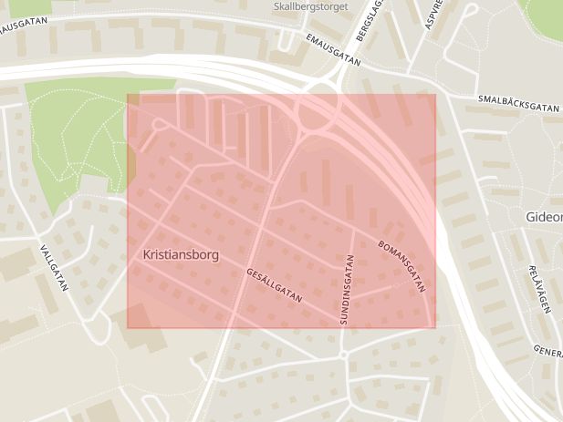 Karta som med röd fyrkant ramar in Bomansgatan, Västerås, Västmanlands län