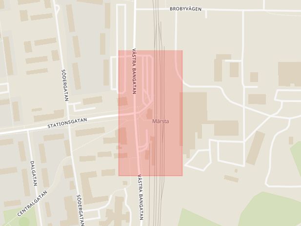 Karta som med röd fyrkant ramar in Märsta, Station, Sigtuna, Stockholms län