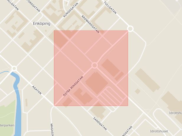 Karta som med röd fyrkant ramar in Östra Ringgatan, Enköping, Uppsala län
