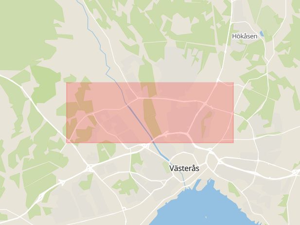 Karta som med röd fyrkant ramar in Västerås, Enköping, Hällamotet, Emausmotet, Stenby, Norrleden, Erikslund, Sätra, Tjurlången, Arboga, Ångkraftsvägen, Västmanlands län