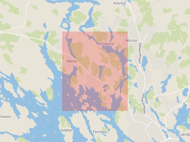 Karta som med röd fyrkant ramar in Bro Centrum, Reception, Upplands-Bro, Stockholms län