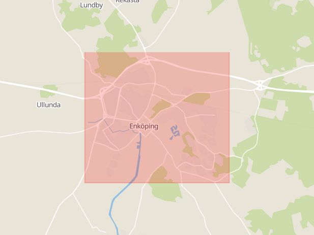 Karta som med röd fyrkant ramar in Dragarbrunnstorg, Uppsala, Stora Torget, Enköping, Uppsala län