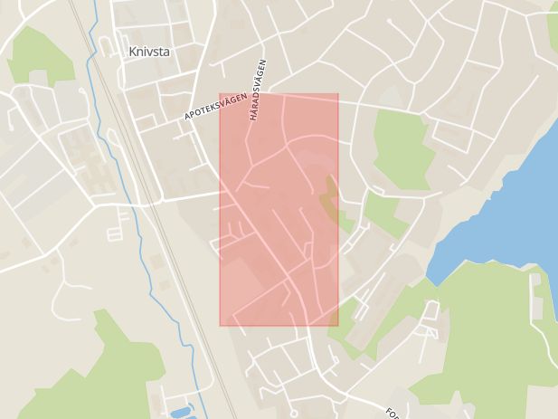 Karta som med röd fyrkant ramar in Södervägen, Knivsta, Uppsala län