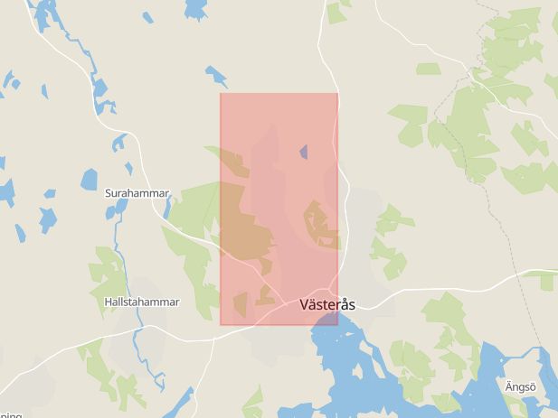 Karta som med röd fyrkant ramar in Svartån, Västerås, Västmanlands län