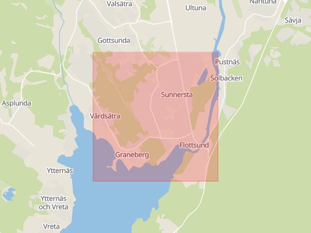 Karta som med röd fyrkant ramar in Båtvarvet, Sunnersta, Uppsala, Uppsala län