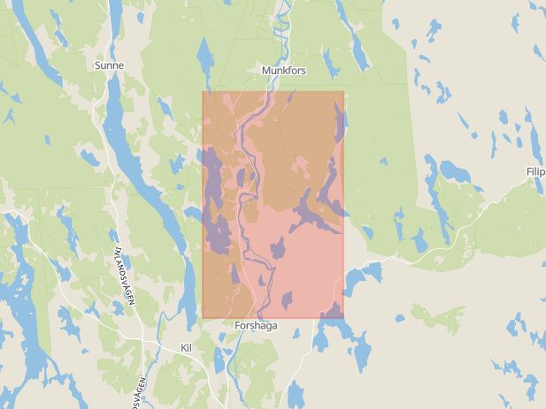 Karta som med röd fyrkant ramar in Deje, Karlstad, Värmlands län