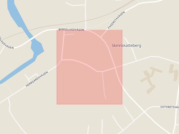 Karta som med röd fyrkant ramar in Kyrkvägen, Skinnskatteberg, Västmanlands län