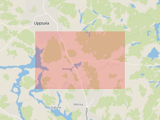 Karta som med röd fyrkant ramar in Uppsala, Länken, Knivsta, Uppsala län
