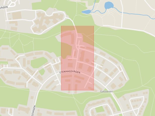 Karta som med röd fyrkant ramar in Stenhagen, Kullerstensvägen, Uppsala, Uppsala län