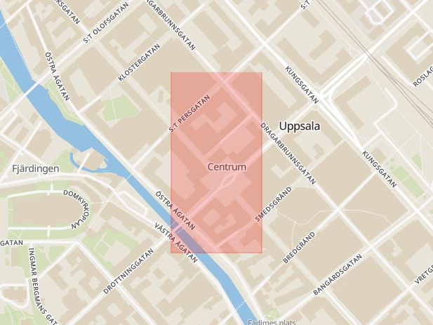 Karta som med röd fyrkant ramar in Stora Torget, Uppsala, Uppsala län