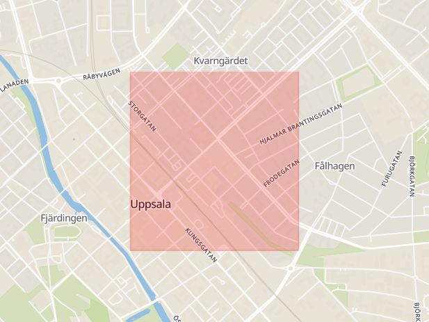 Karta som med röd fyrkant ramar in Salagatan, Uppsala, Uppsala län