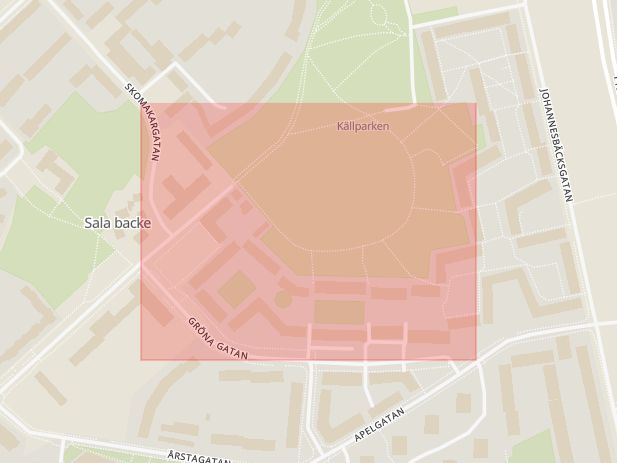 Karta som med röd fyrkant ramar in Brantingstorg, Uppsala, Uppsala län