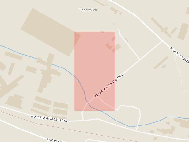 Karta som med röd fyrkant ramar in Claes Wikströms Väg, Heby, Uppsala län
